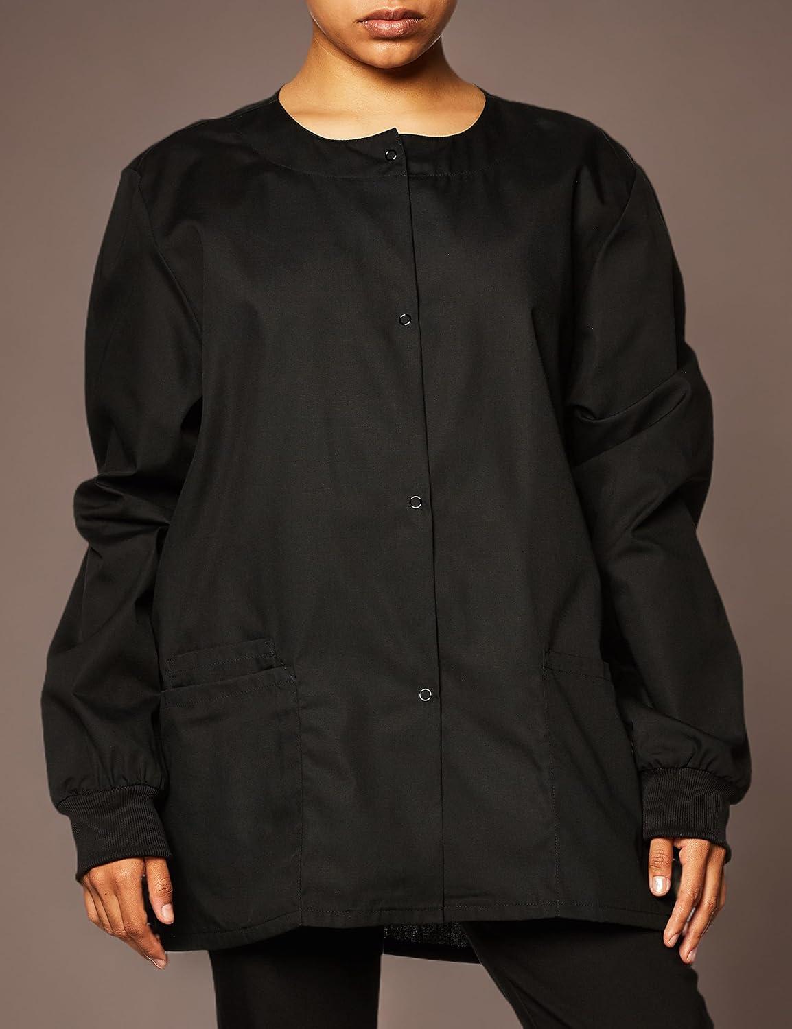 imageCherokee scrubs jacket for women Snap Front WarmUp Jacket with 3 Pockets and Easy Care 4350Black
