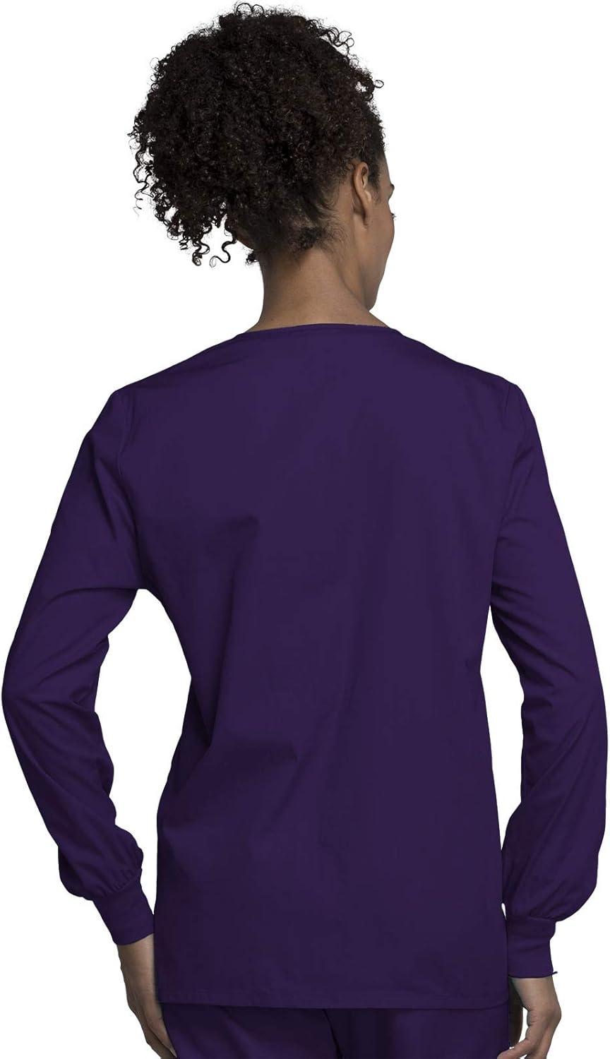 imageCherokee scrubs jacket for women Snap Front WarmUp Jacket with 3 Pockets and Easy Care 4350Eggplant