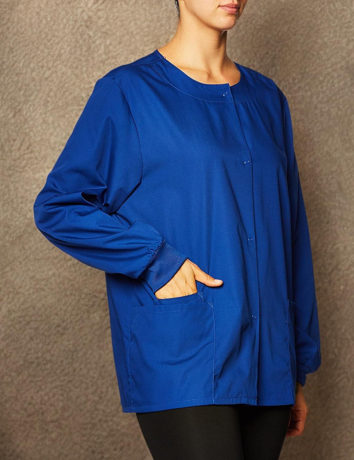 imageCherokee scrubs jacket for women Snap Front WarmUp Jacket with 3 Pockets and Easy Care 4350Galaxy Blue