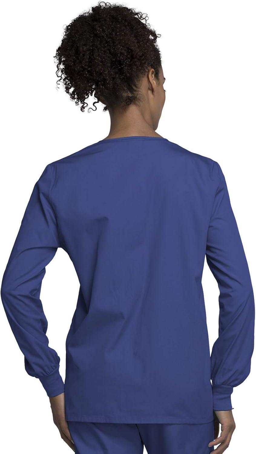 imageCherokee scrubs jacket for women Snap Front WarmUp Jacket with 3 Pockets and Easy Care 4350Galaxy Blue