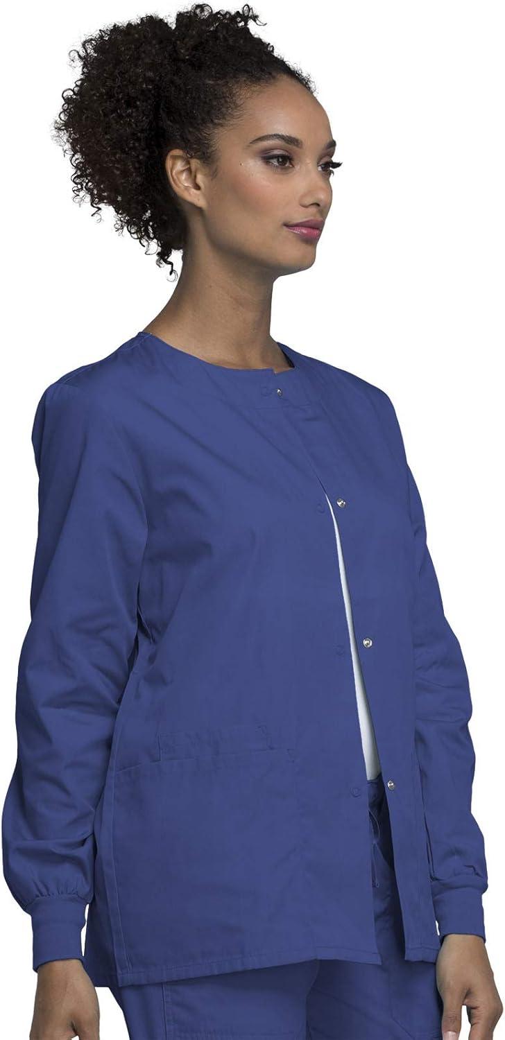 imageCherokee scrubs jacket for women Snap Front WarmUp Jacket with 3 Pockets and Easy Care 4350Galaxy Blue