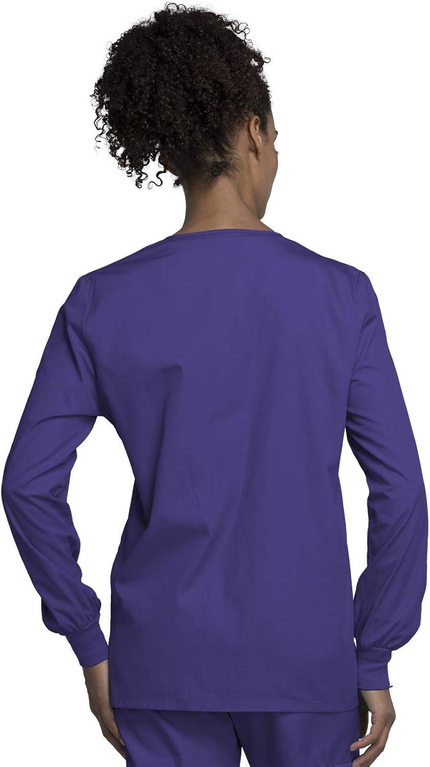 imageCherokee scrubs jacket for women Snap Front WarmUp Jacket with 3 Pockets and Easy Care 4350Grape