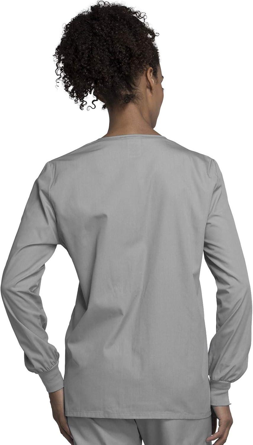 imageCherokee scrubs jacket for women Snap Front WarmUp Jacket with 3 Pockets and Easy Care 4350Gray