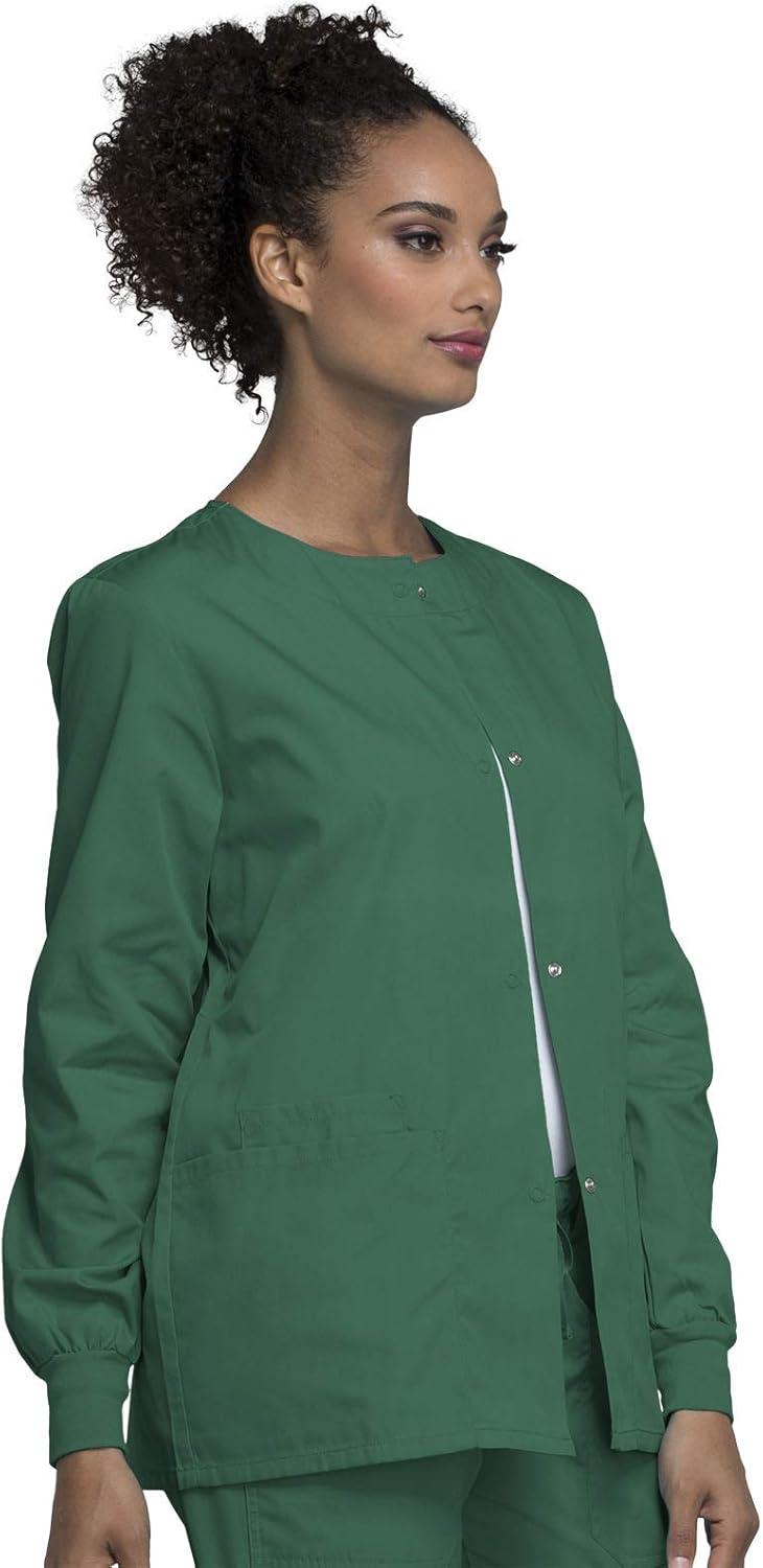 imageCherokee scrubs jacket for women Snap Front WarmUp Jacket with 3 Pockets and Easy Care 4350Hunter