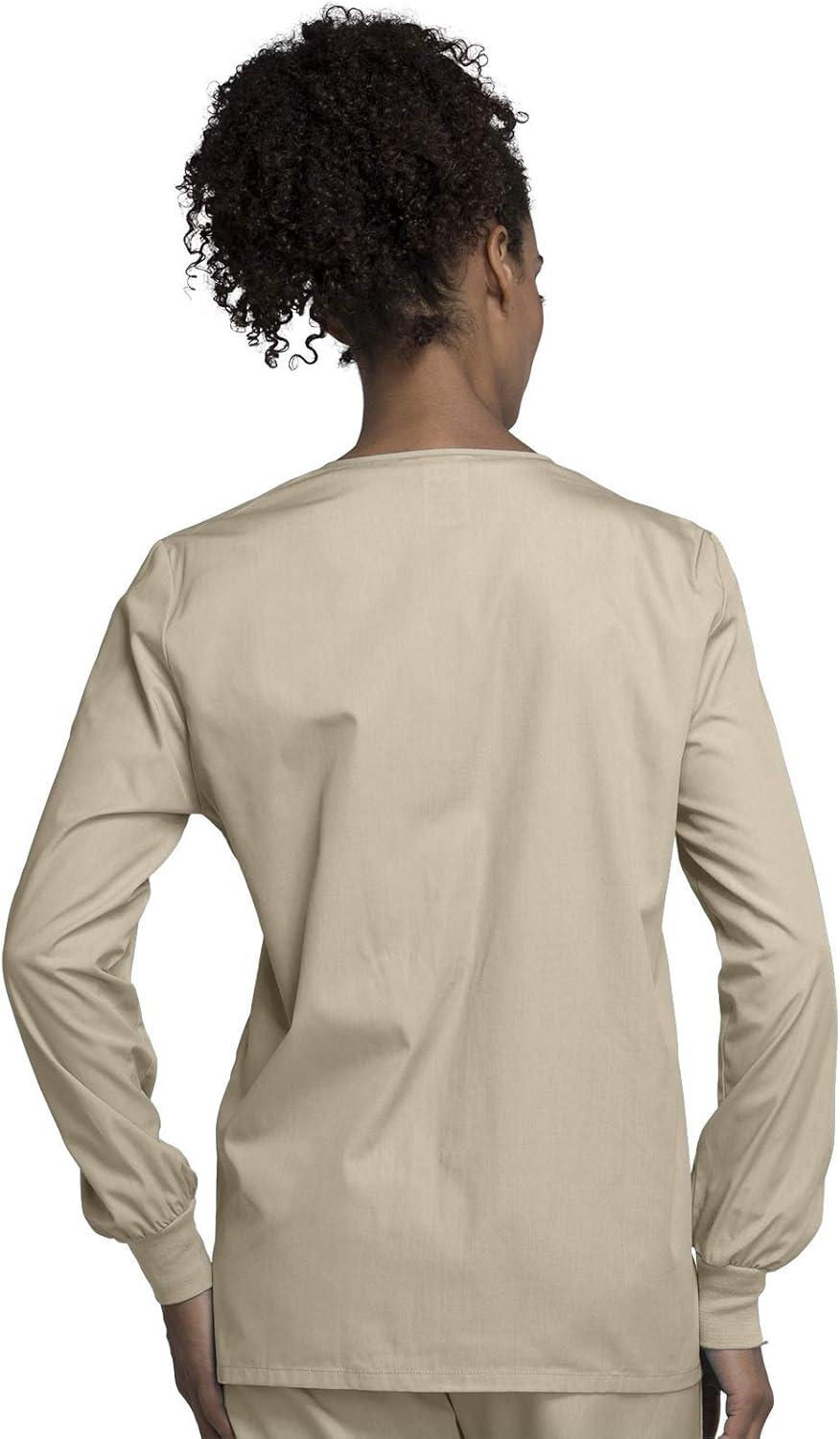 imageCherokee scrubs jacket for women Snap Front WarmUp Jacket with 3 Pockets and Easy Care 4350Khaki