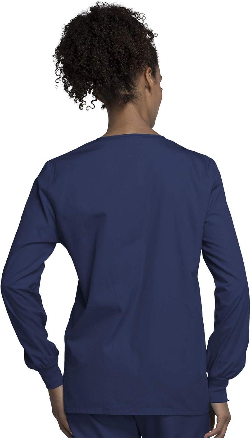 imageCherokee scrubs jacket for women Snap Front WarmUp Jacket with 3 Pockets and Easy Care 4350Navy
