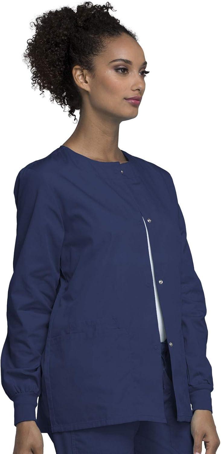 imageCherokee scrubs jacket for women Snap Front WarmUp Jacket with 3 Pockets and Easy Care 4350Navy
