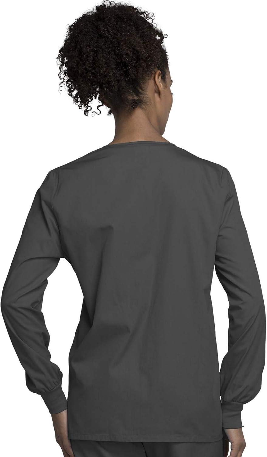imageCherokee scrubs jacket for women Snap Front WarmUp Jacket with 3 Pockets and Easy Care 4350Pewter