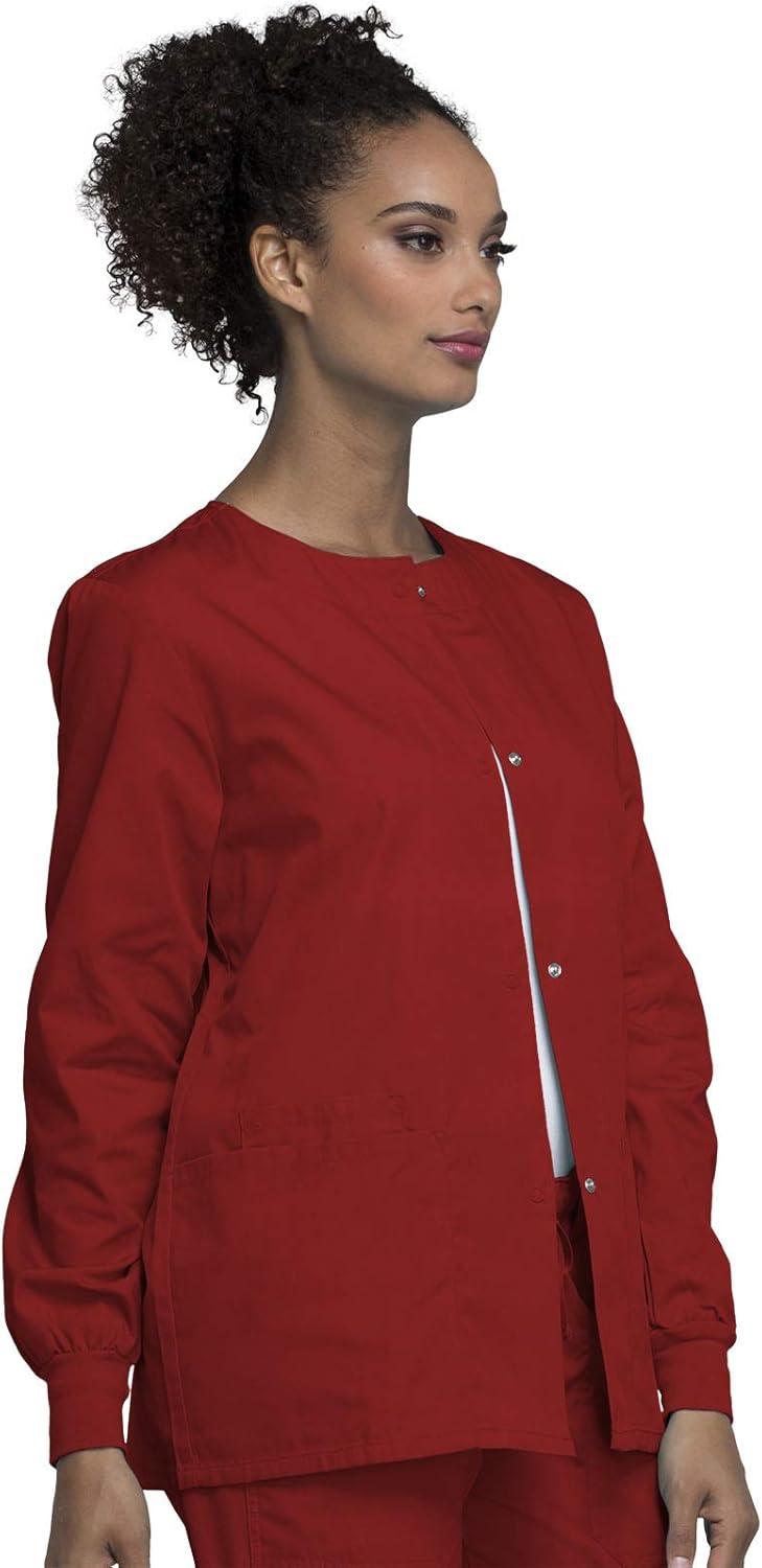 imageCherokee scrubs jacket for women Snap Front WarmUp Jacket with 3 Pockets and Easy Care 4350Red