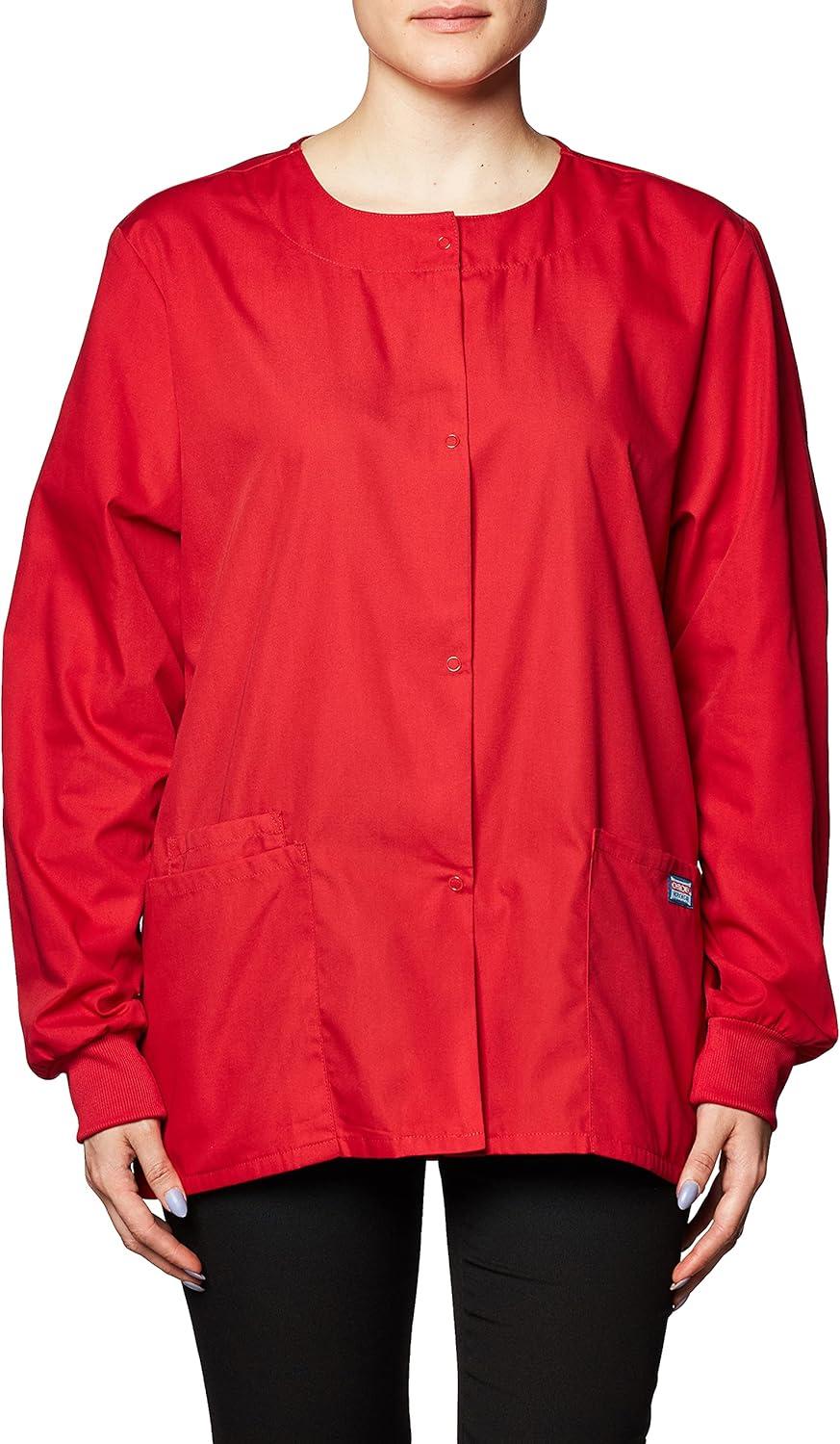 imageCherokee scrubs jacket for women Snap Front WarmUp Jacket with 3 Pockets and Easy Care 4350Red