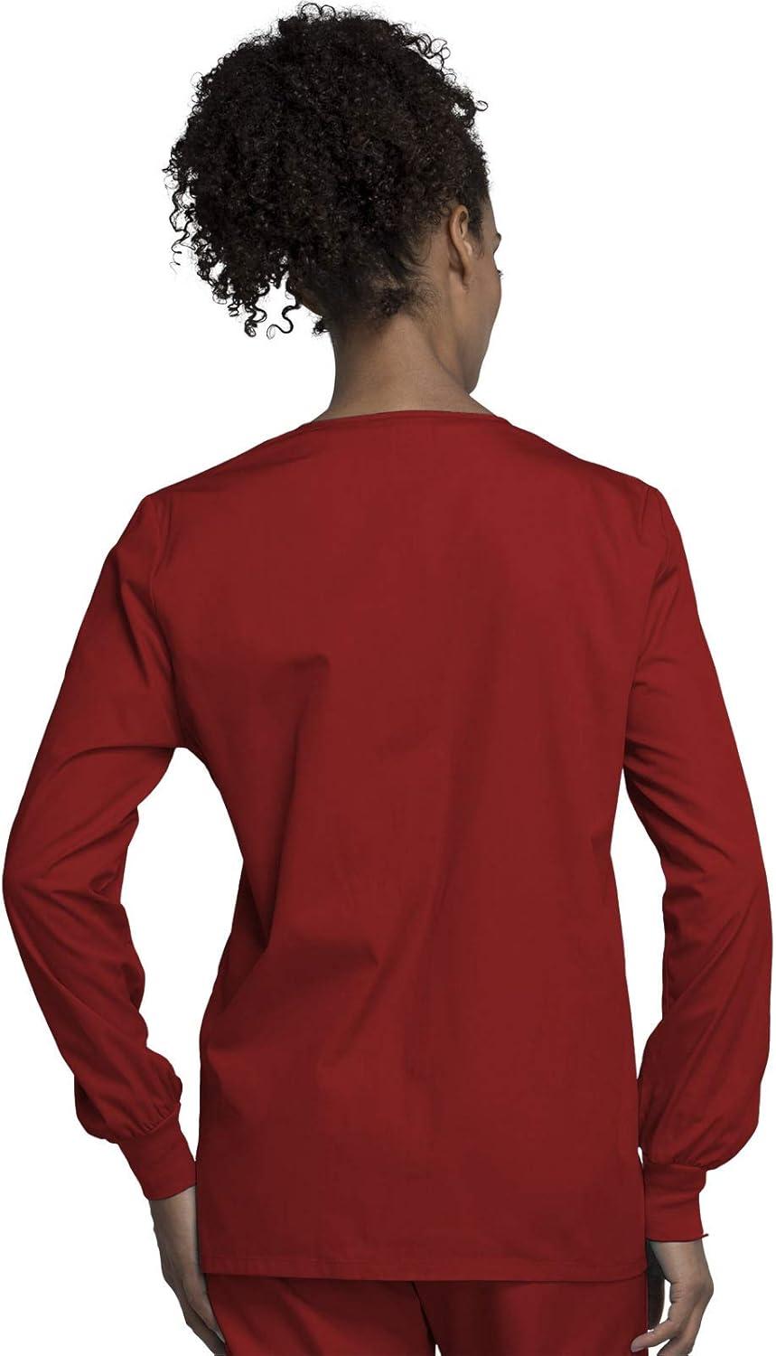 imageCherokee scrubs jacket for women Snap Front WarmUp Jacket with 3 Pockets and Easy Care 4350Red