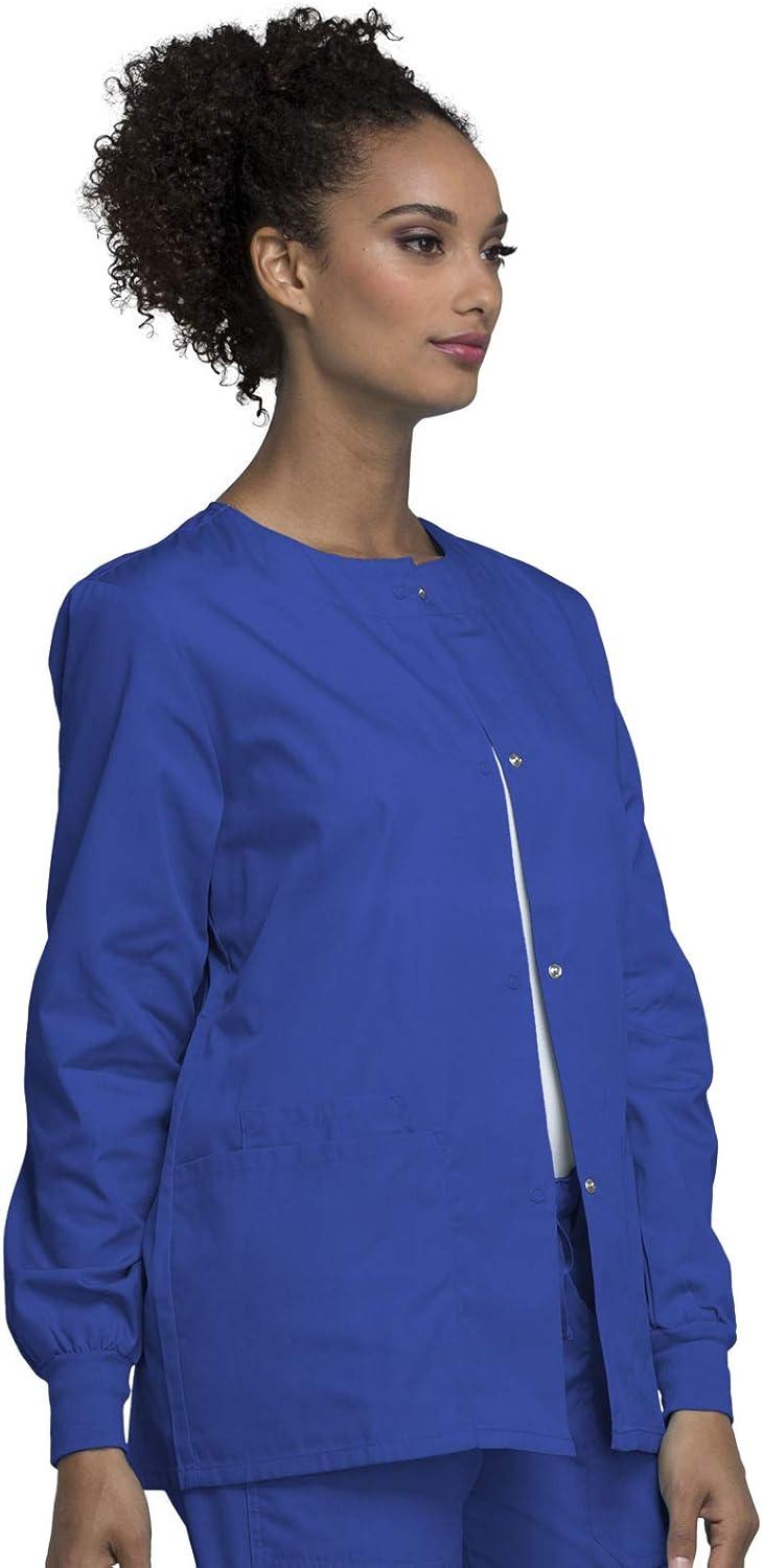 imageCherokee scrubs jacket for women Snap Front WarmUp Jacket with 3 Pockets and Easy Care 4350Royal
