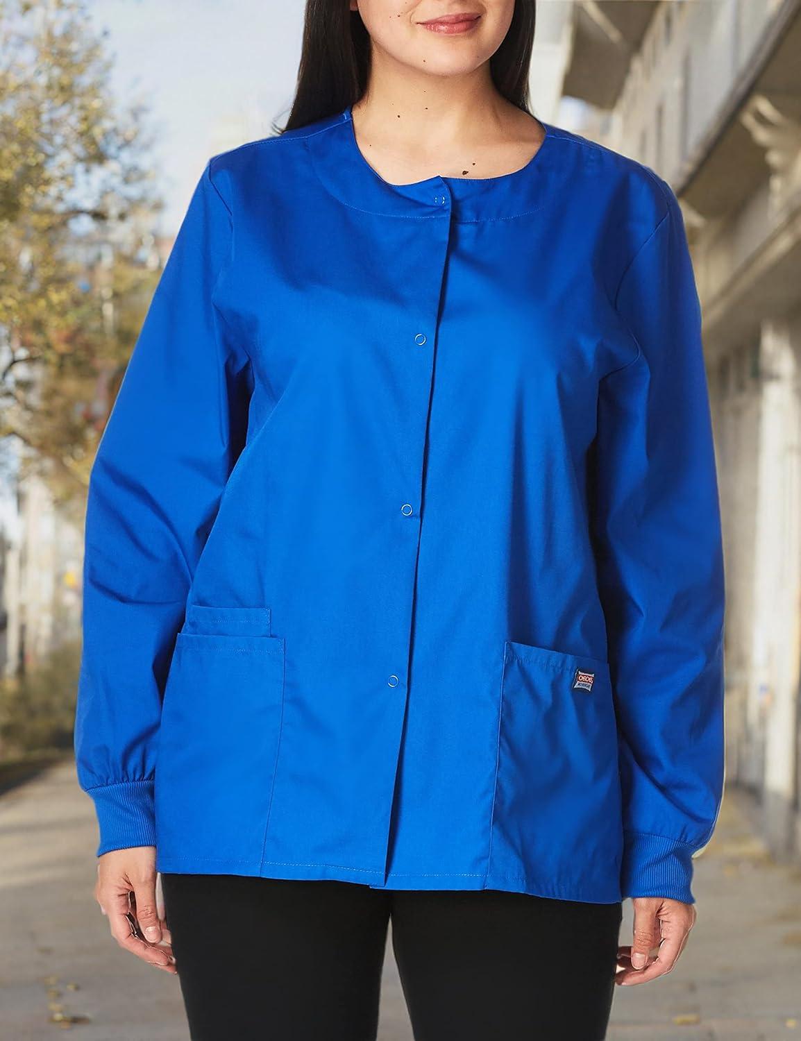 imageCherokee scrubs jacket for women Snap Front WarmUp Jacket with 3 Pockets and Easy Care 4350Royal