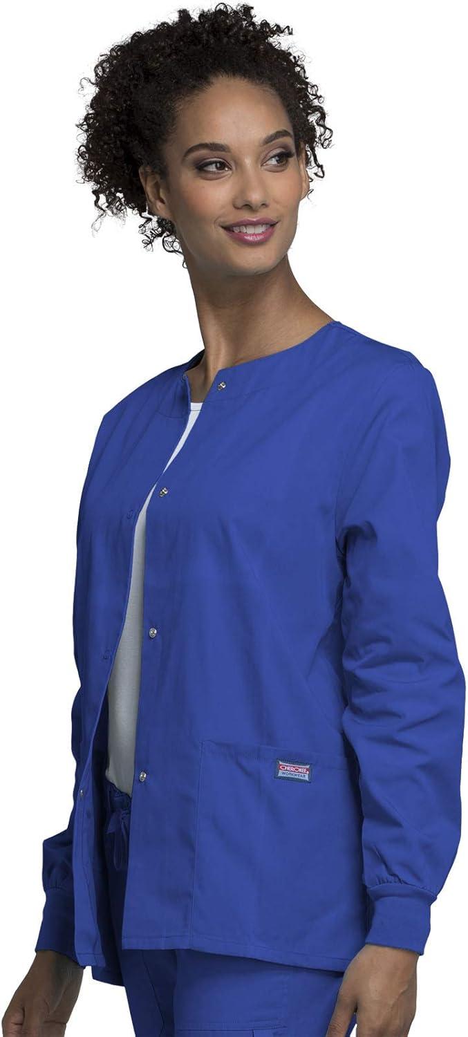imageCherokee scrubs jacket for women Snap Front WarmUp Jacket with 3 Pockets and Easy Care 4350Royal