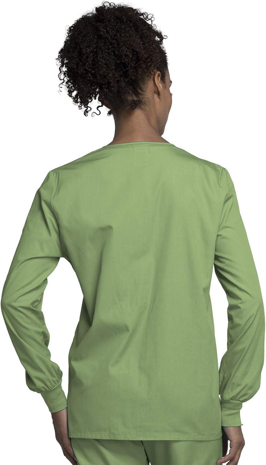 imageCherokee scrubs jacket for women Snap Front WarmUp Jacket with 3 Pockets and Easy Care 4350Sage Green