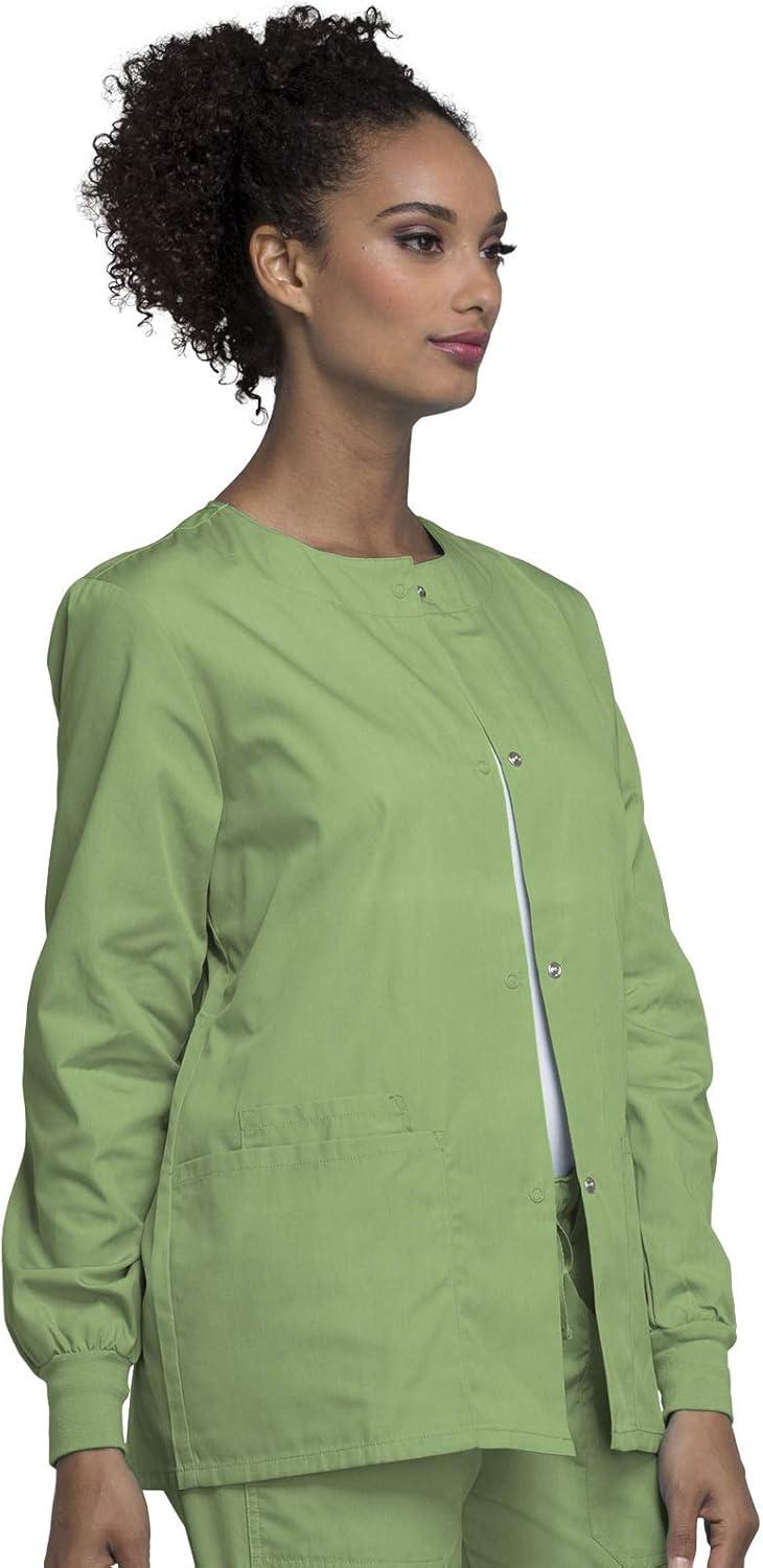 imageCherokee scrubs jacket for women Snap Front WarmUp Jacket with 3 Pockets and Easy Care 4350Sage Green