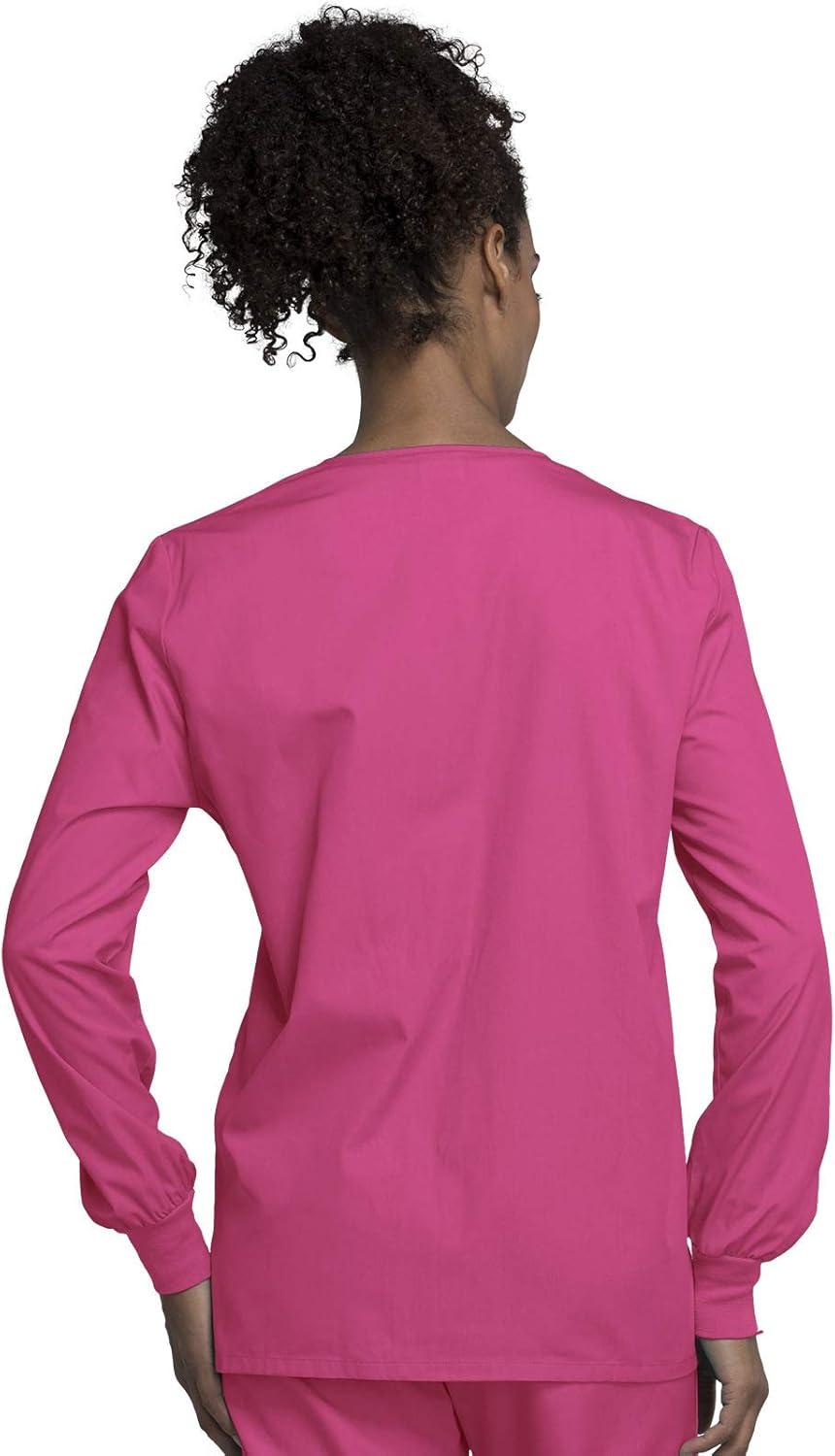 imageCherokee scrubs jacket for women Snap Front WarmUp Jacket with 3 Pockets and Easy Care 4350Shocking Pink
