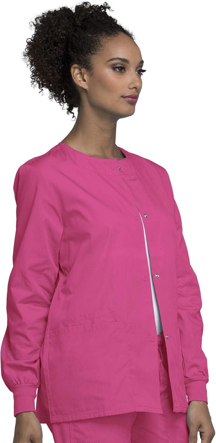 imageCherokee scrubs jacket for women Snap Front WarmUp Jacket with 3 Pockets and Easy Care 4350Shocking Pink