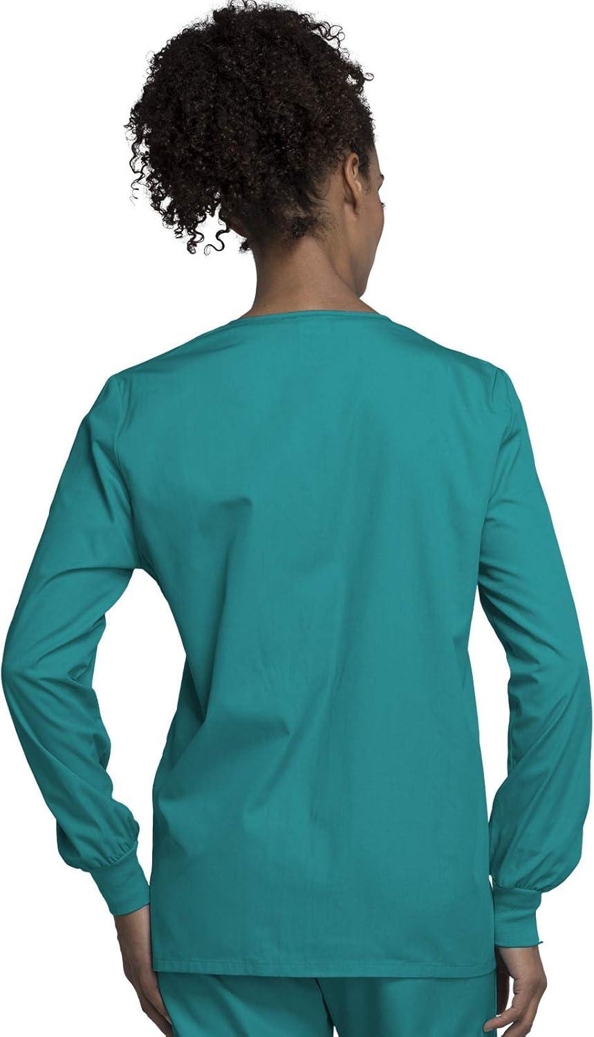 imageCherokee scrubs jacket for women Snap Front WarmUp Jacket with 3 Pockets and Easy Care 4350Teal Blue