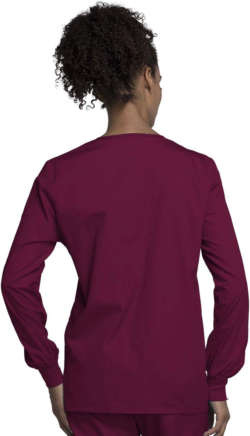 imageCherokee scrubs jacket for women Snap Front WarmUp Jacket with 3 Pockets and Easy Care 4350Wine