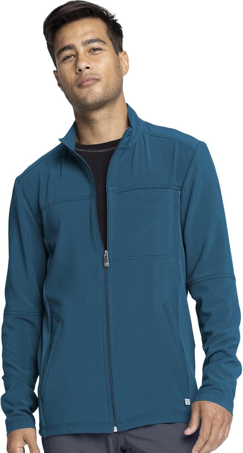 imageInfinity Mens Zip Front Jacket Modern Fit RibKnit Panels with 3 Pockets and Knit Sleeve Panel CK332ACaribbean Blue