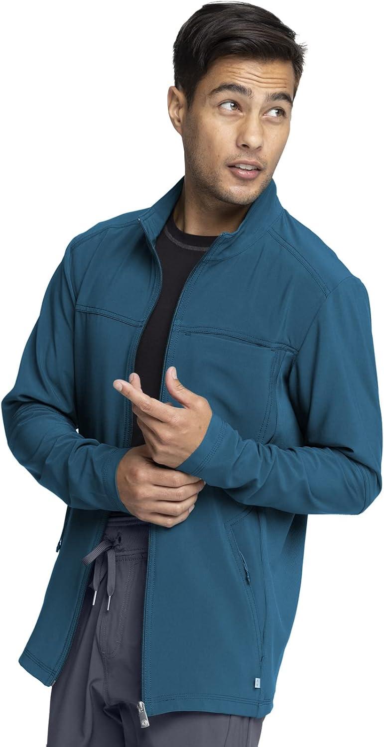 imageInfinity Mens Zip Front Jacket Modern Fit RibKnit Panels with 3 Pockets and Knit Sleeve Panel CK332ACaribbean Blue