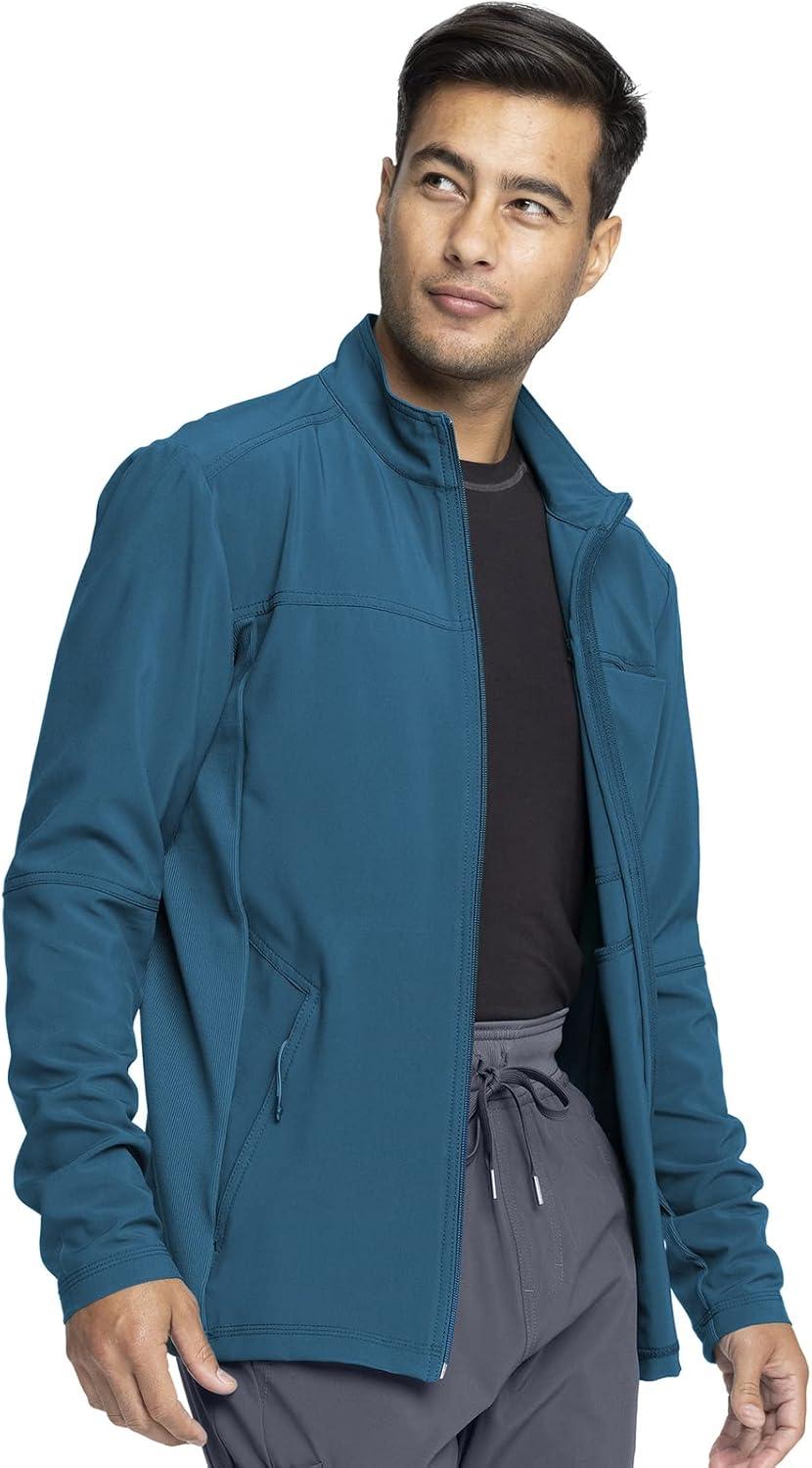 imageInfinity Mens Zip Front Jacket Modern Fit RibKnit Panels with 3 Pockets and Knit Sleeve Panel CK332ACaribbean Blue