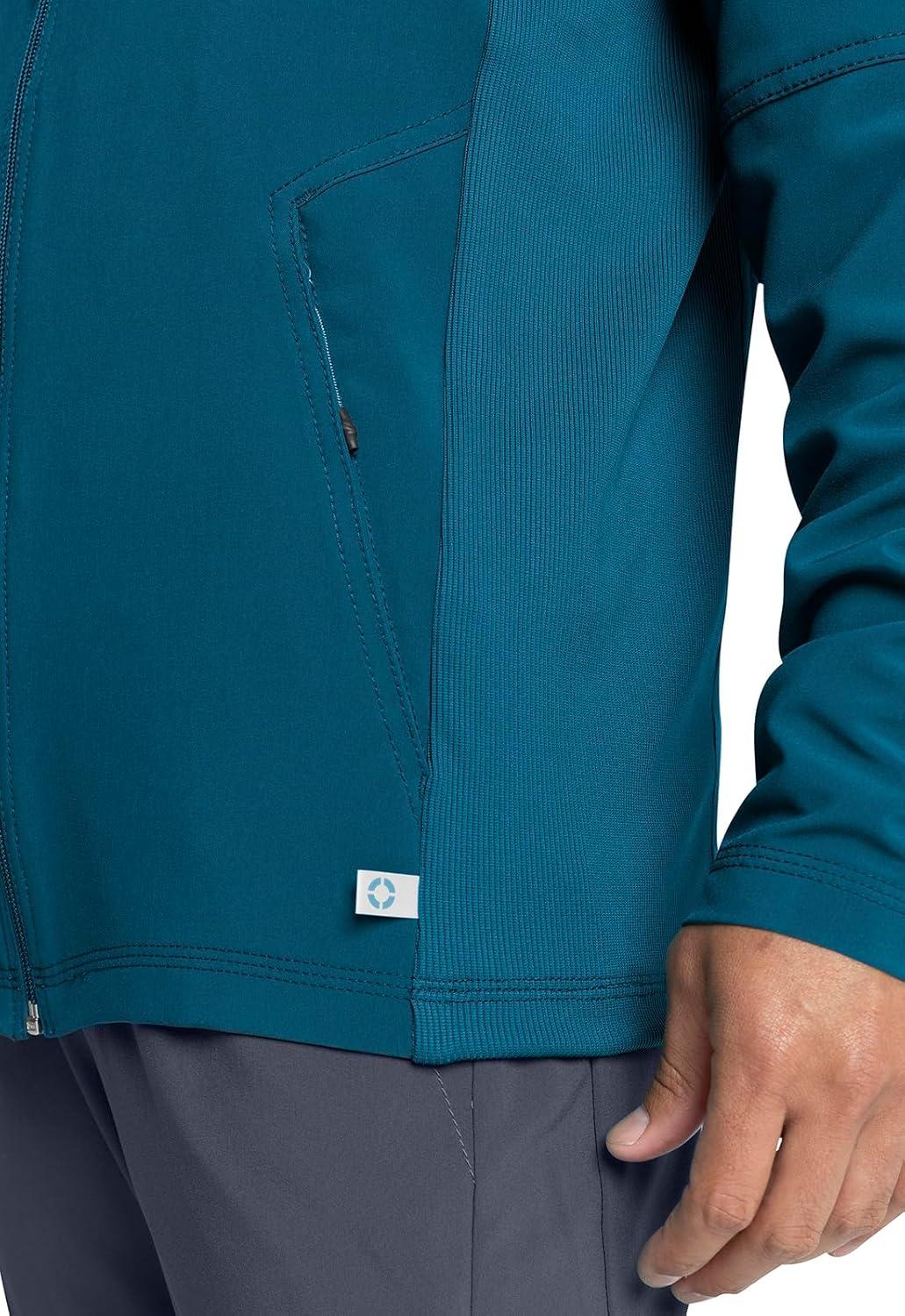 imageInfinity Mens Zip Front Jacket Modern Fit RibKnit Panels with 3 Pockets and Knit Sleeve Panel CK332ACaribbean Blue