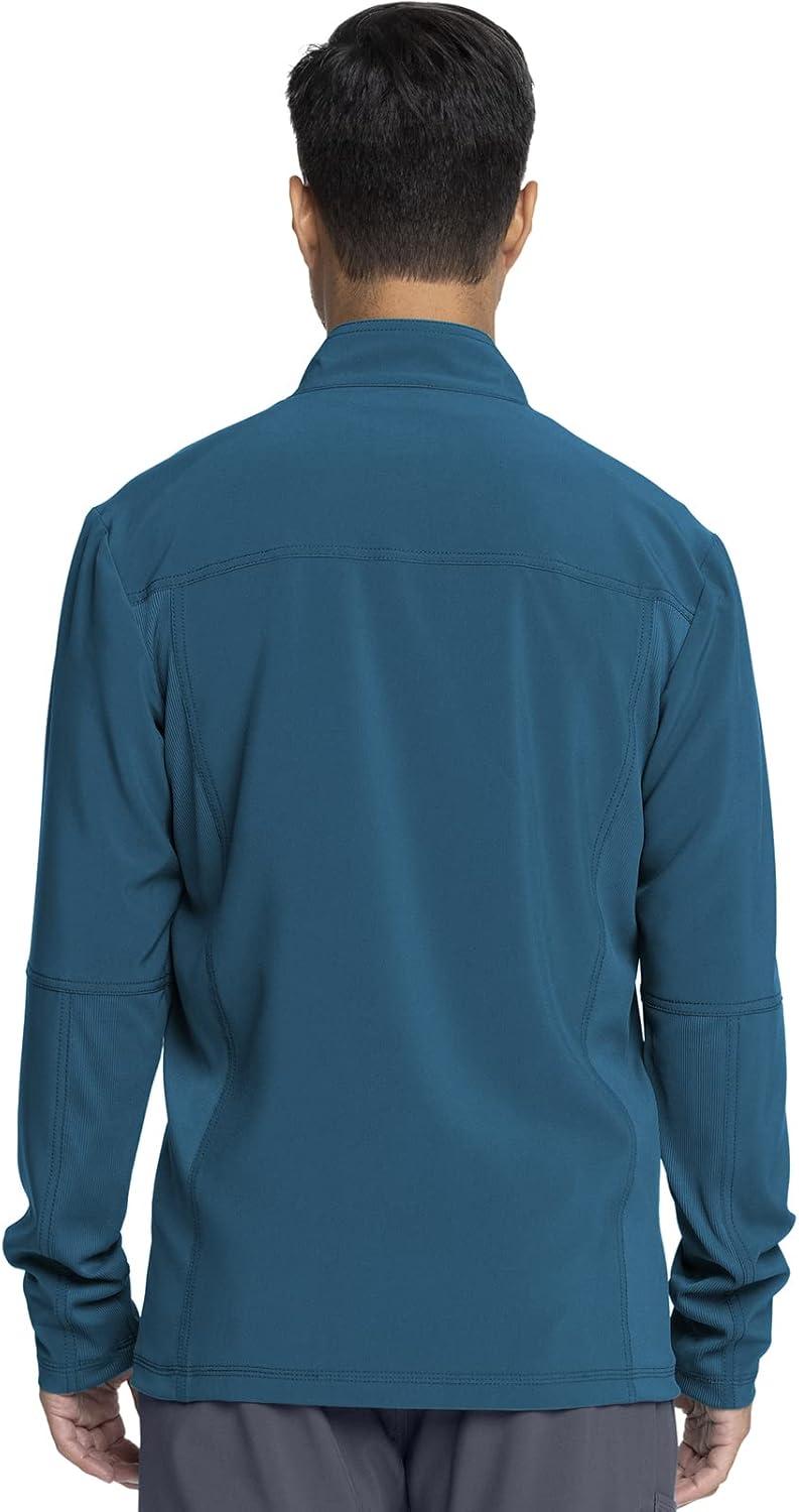 imageInfinity Mens Zip Front Jacket Modern Fit RibKnit Panels with 3 Pockets and Knit Sleeve Panel CK332ACaribbean Blue