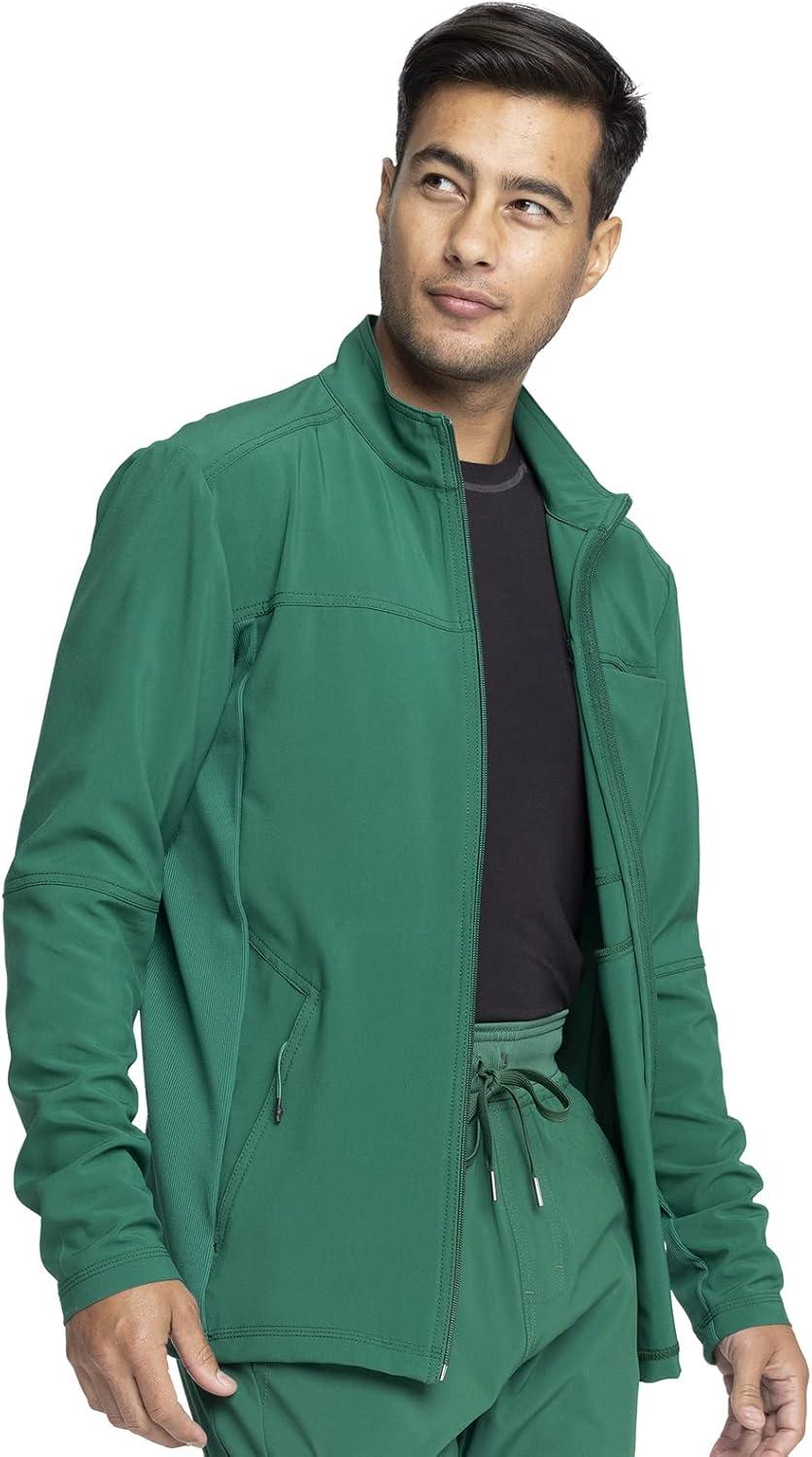 imageInfinity Mens Zip Front Jacket Modern Fit RibKnit Panels with 3 Pockets and Knit Sleeve Panel CK332AHunter Green