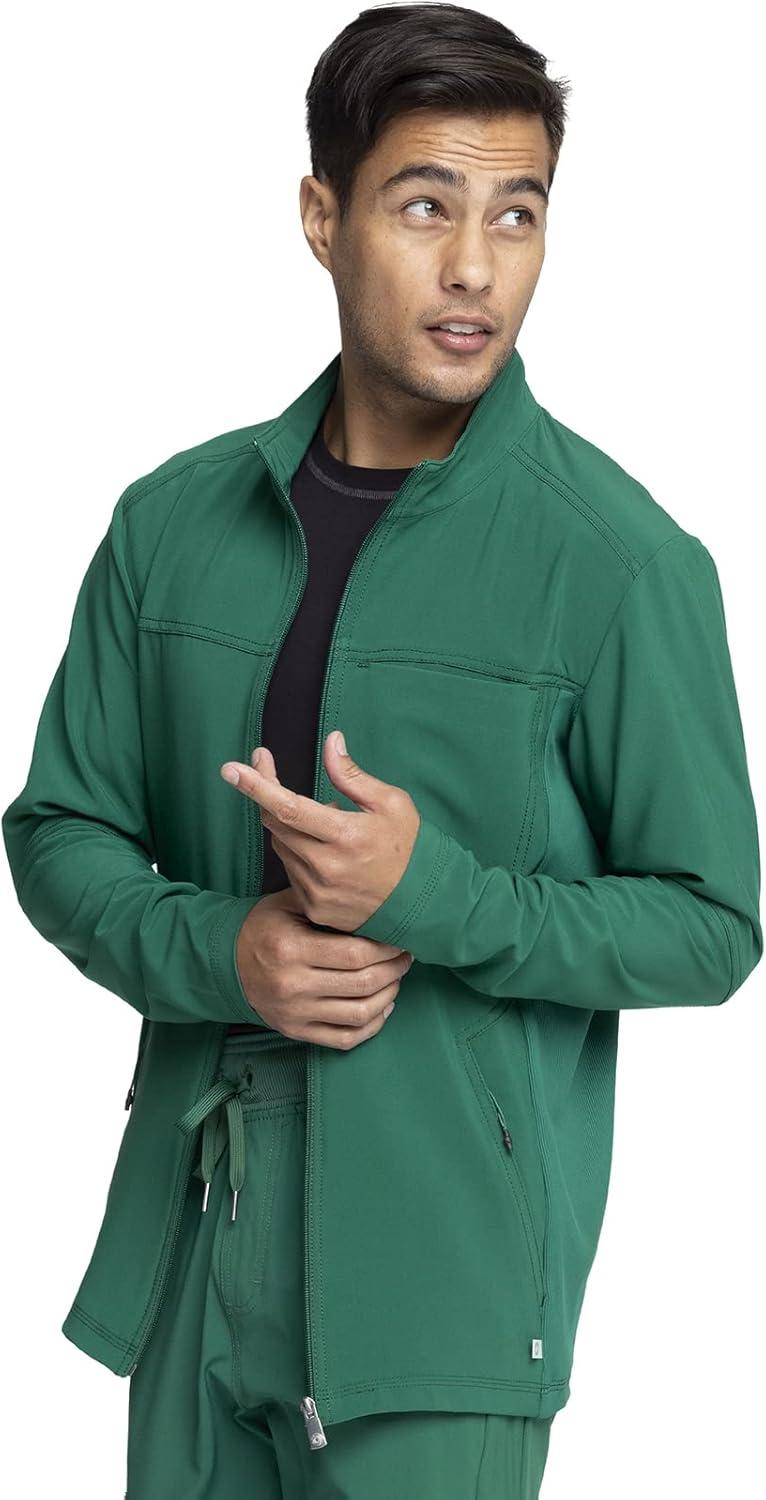 imageInfinity Mens Zip Front Jacket Modern Fit RibKnit Panels with 3 Pockets and Knit Sleeve Panel CK332AHunter Green