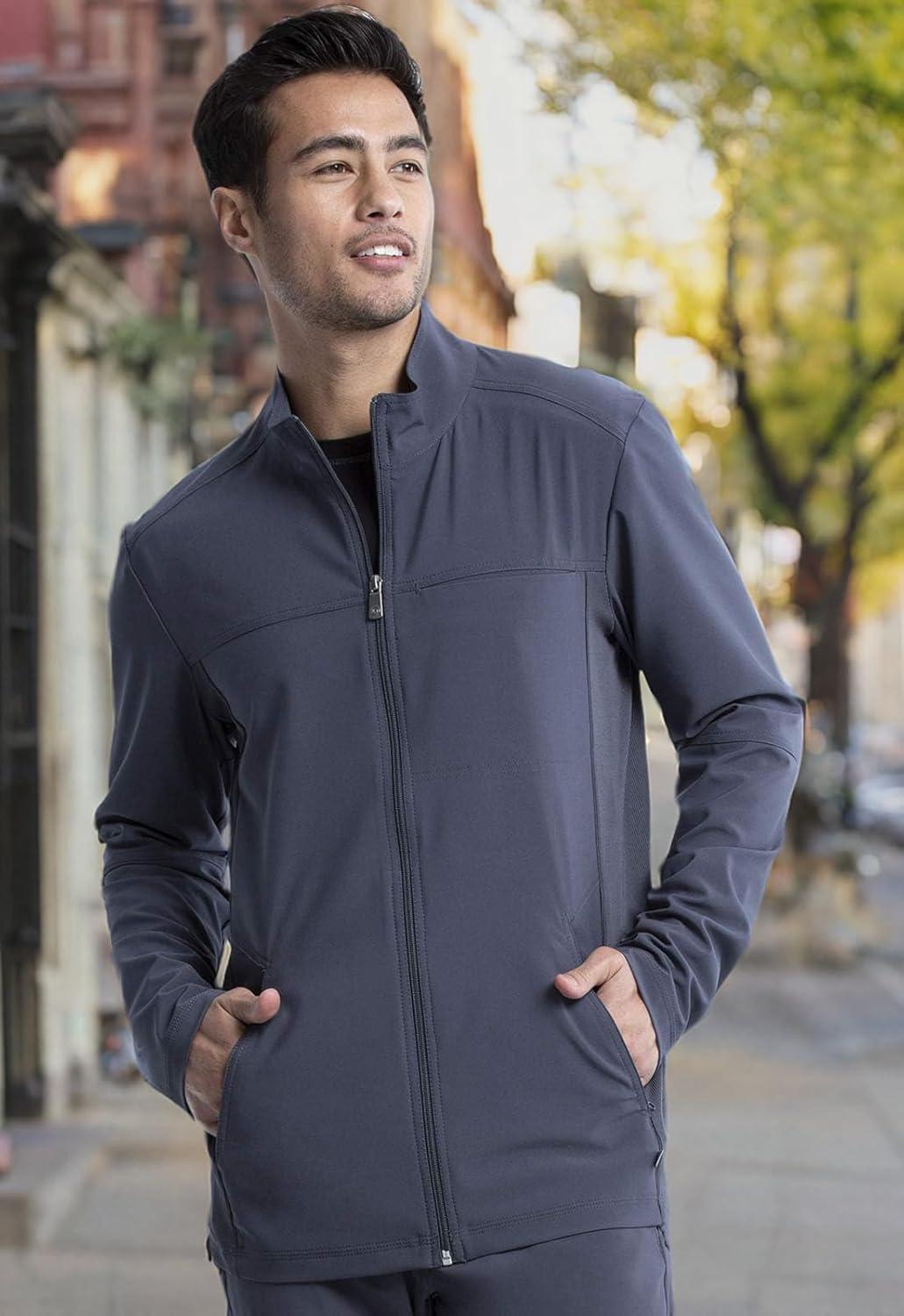 imageInfinity Mens Zip Front Jacket Modern Fit RibKnit Panels with 3 Pockets and Knit Sleeve Panel CK332APewter