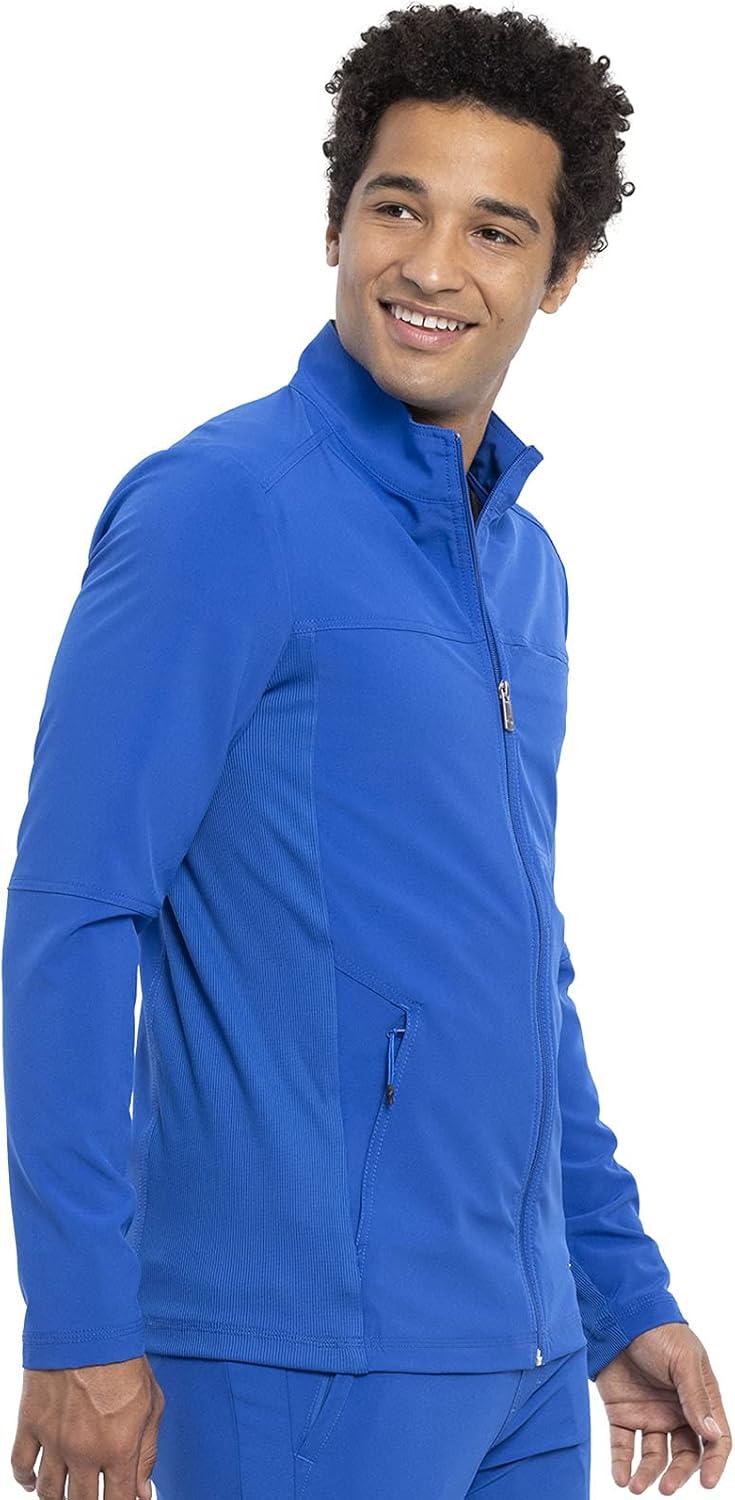 imageInfinity Mens Zip Front Jacket Modern Fit RibKnit Panels with 3 Pockets and Knit Sleeve Panel CK332ARoyal