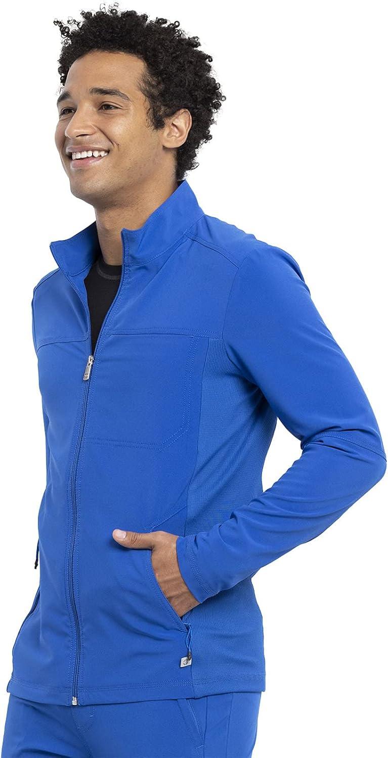 imageInfinity Mens Zip Front Jacket Modern Fit RibKnit Panels with 3 Pockets and Knit Sleeve Panel CK332ARoyal