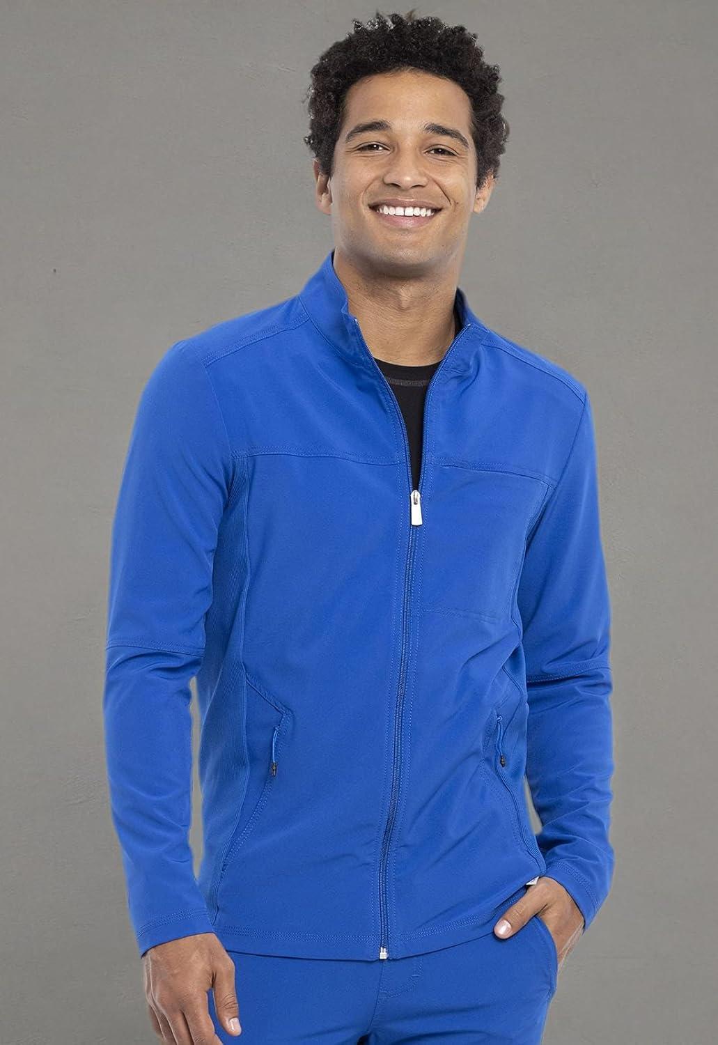 imageInfinity Mens Zip Front Jacket Modern Fit RibKnit Panels with 3 Pockets and Knit Sleeve Panel CK332ARoyal