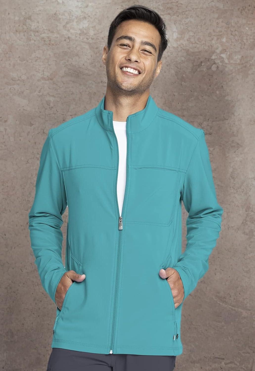 imageInfinity Mens Zip Front Jacket Modern Fit RibKnit Panels with 3 Pockets and Knit Sleeve Panel CK332ATeal Blue