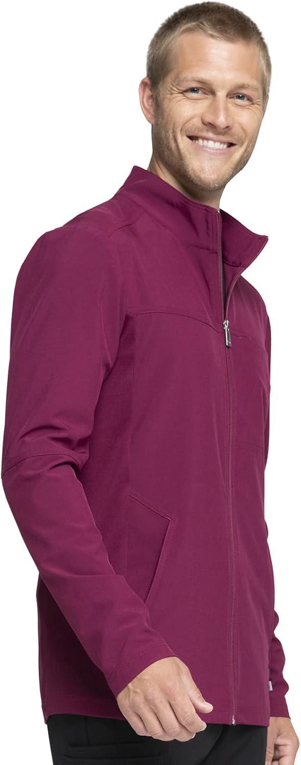 imageInfinity Mens Zip Front Jacket Modern Fit RibKnit Panels with 3 Pockets and Knit Sleeve Panel CK332AWine