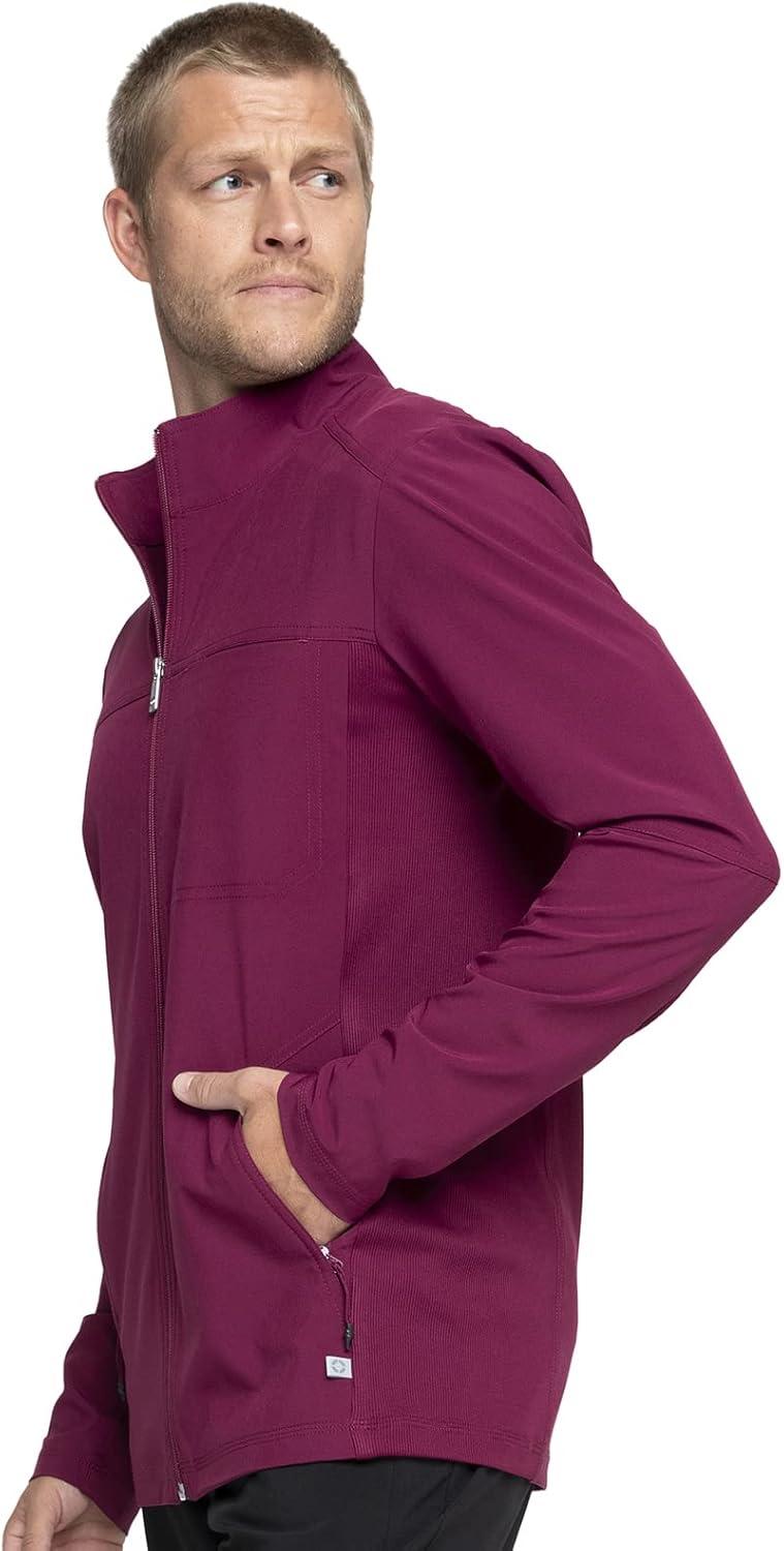 imageInfinity Mens Zip Front Jacket Modern Fit RibKnit Panels with 3 Pockets and Knit Sleeve Panel CK332AWine