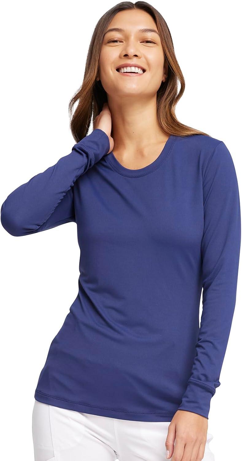 imageInfinity Women Long Sleeve Underscrub Knit Tee with Round Neckline Scrub TShirt CK782Navy