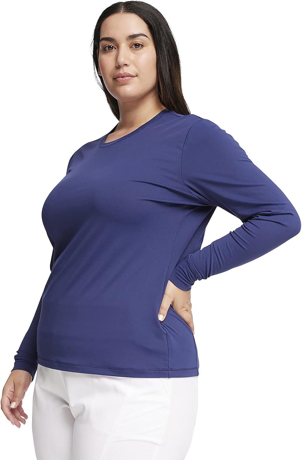 imageInfinity Women Long Sleeve Underscrub Knit Tee with Round Neckline Scrub TShirt CK782Navy