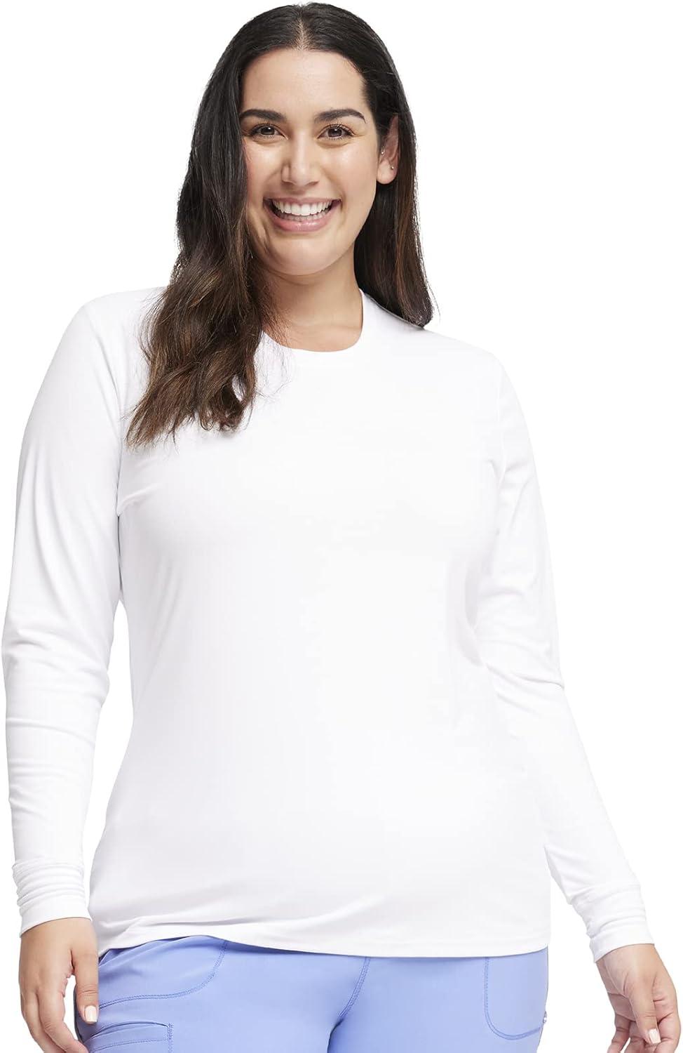 imageInfinity Women Long Sleeve Underscrub Knit Tee with Round Neckline Scrub TShirt CK782White