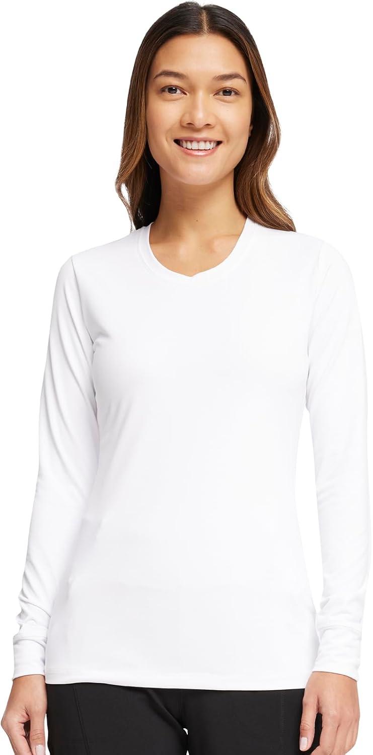 imageInfinity Women Long Sleeve Underscrub Knit Tee with Round Neckline Scrub TShirt CK782White