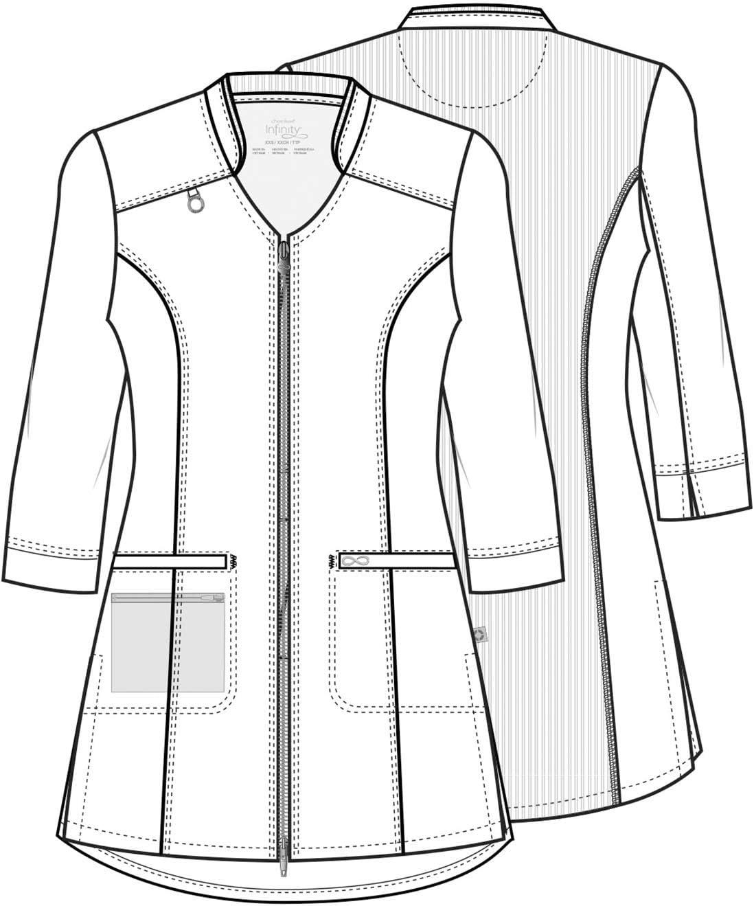 imageInfinity Womens Zip Front Tunic Scrub Top Mandarin Collar VNeck with 3 Pockets 360 Stretch amp MoistureWicking CK952ABlack