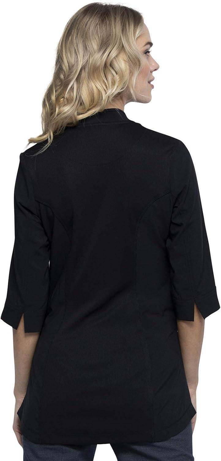 imageInfinity Womens Zip Front Tunic Scrub Top Mandarin Collar VNeck with 3 Pockets 360 Stretch amp MoistureWicking CK952ABlack