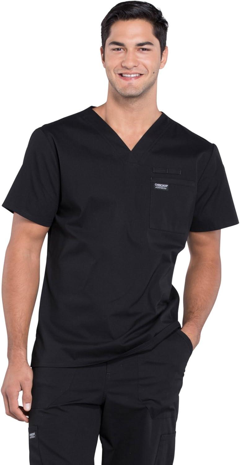 imageMen Scrubs Set Workwear Professionals WW675 Tuckable VNeck Top amp WW190 Tapered Leg Fly Front Cargo Pant Black M TopL Pant