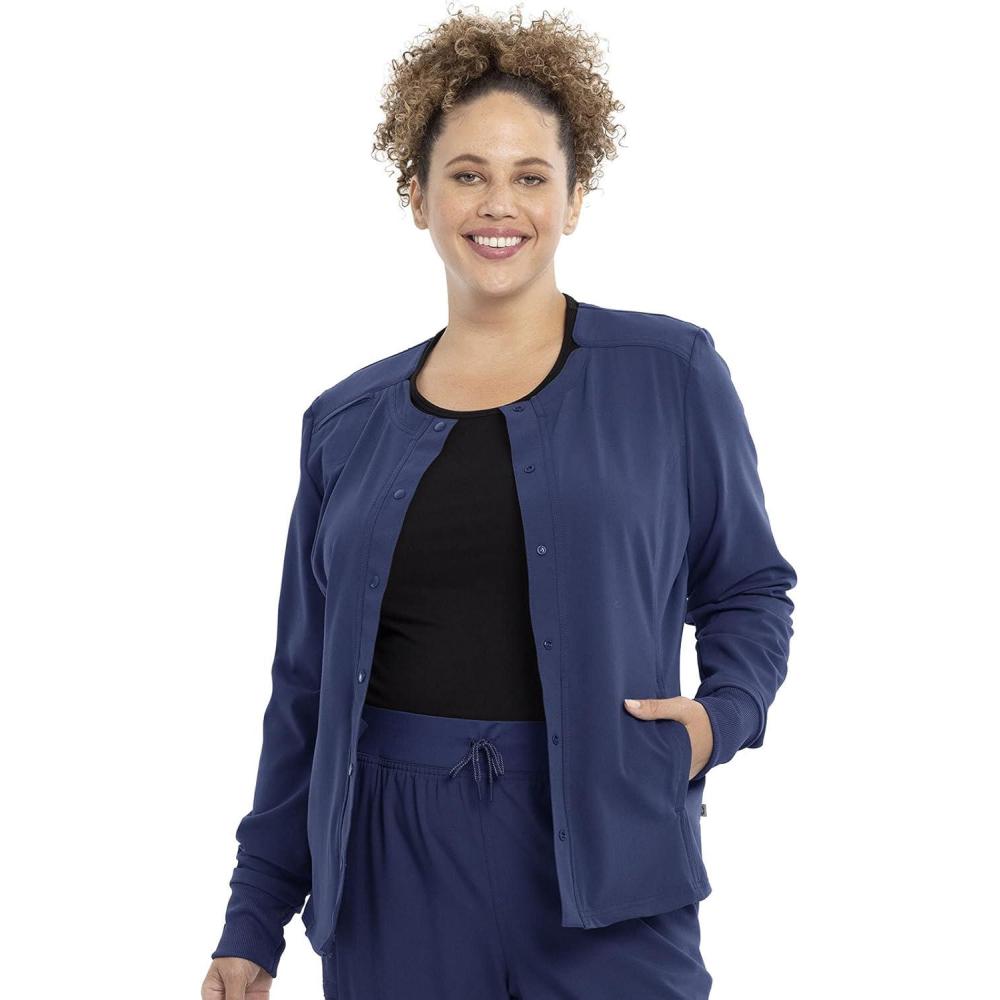 imageCherokee Euphoria Women Warm Up Scrubs Jacket Snap Front CK387ANavy