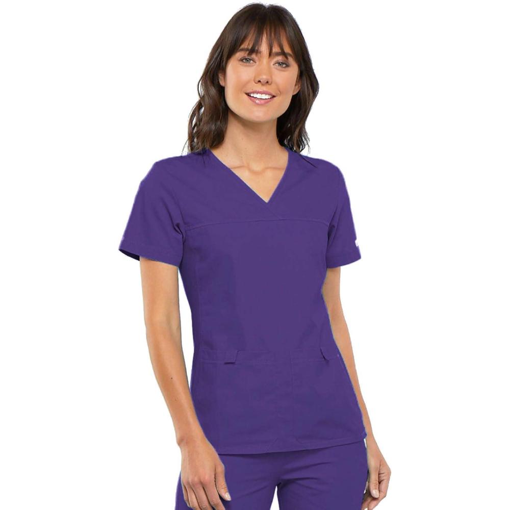 imageCherokee Flexibles Women Scrubs Top VNeck Knit Panel 2968Grape