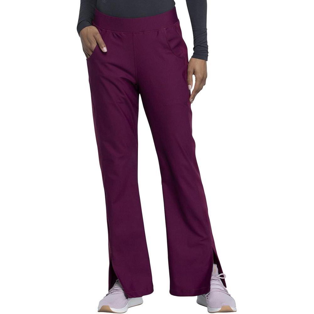 imageCherokee Form Women Scrubs Pant Mid Rise Moderate Flare Leg Pullon CK091Wine