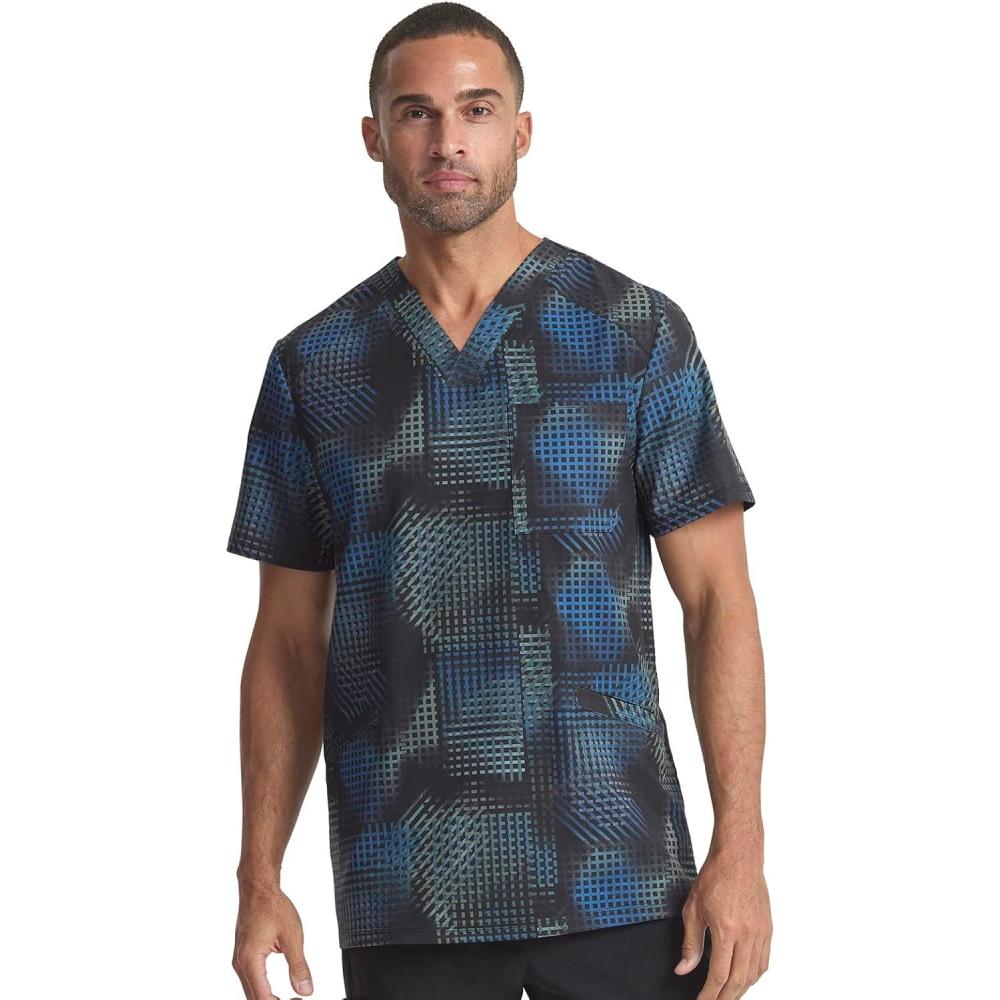 imageCherokee Infinity Men Scrubs Top VNeck CK920Gradient Grid