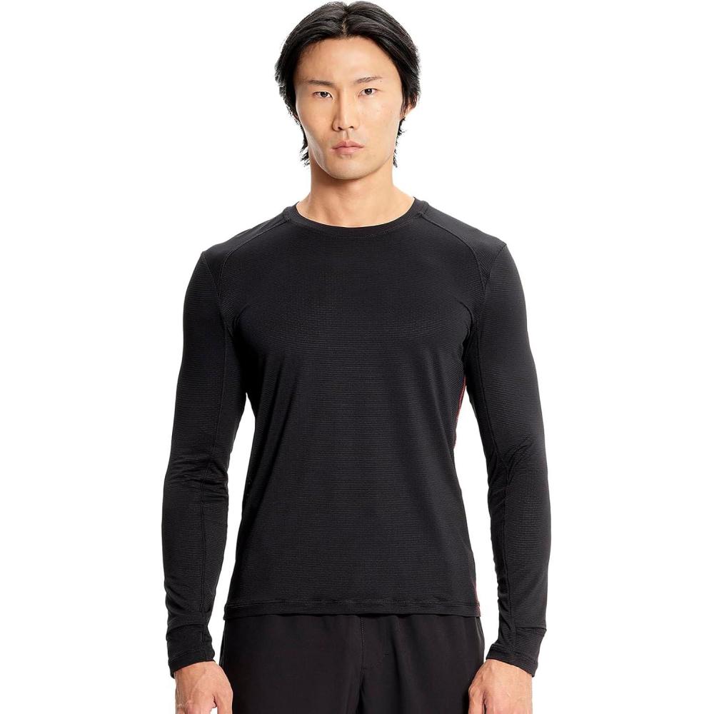 imageCherokee Infinity Mens Long Sleeve Underscrub Top Round Neck Watch Slot Cuffs Moisture Wicking 360 Stretch Fabric IN608Black